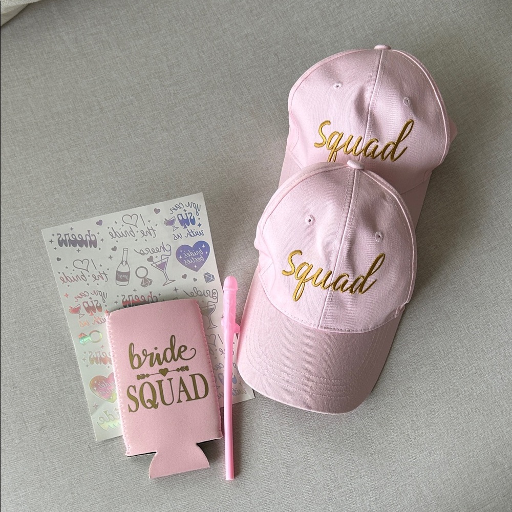 Pink Bride Squad Bachelorette Party Baseball Hat Set